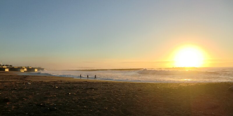 People on Beach at Sunset — Blue, Serene