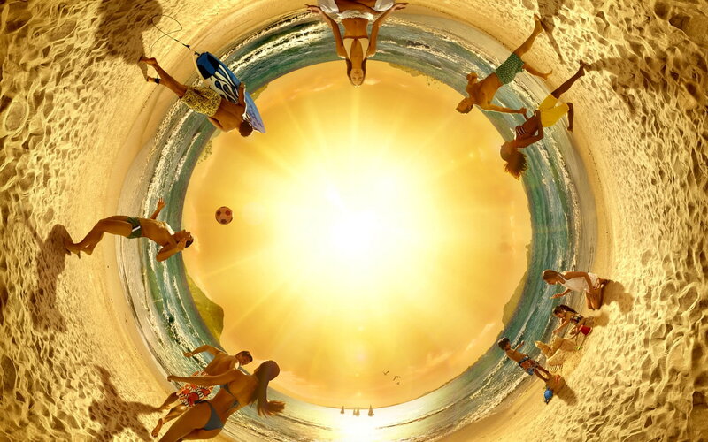 People on Beach at Sunset — Yellow