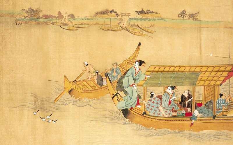 People on boats in a river scene