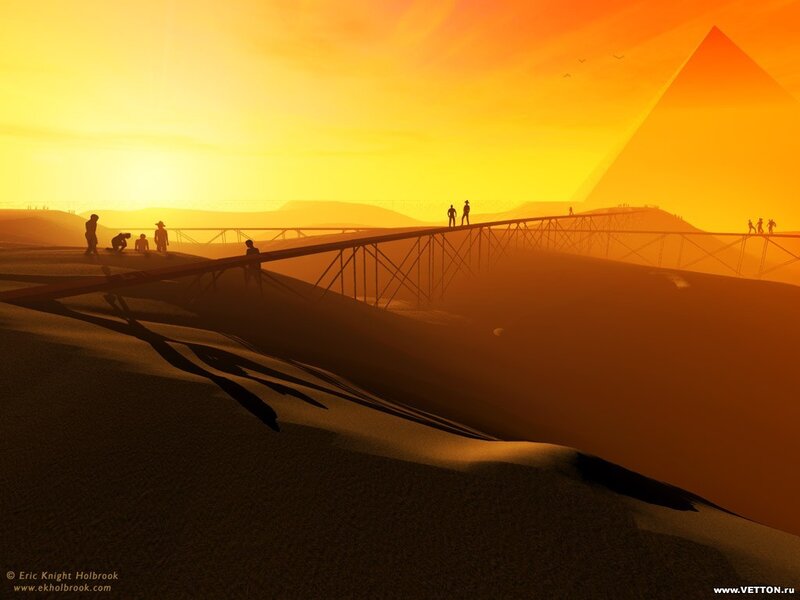 People on Bridge in Desert