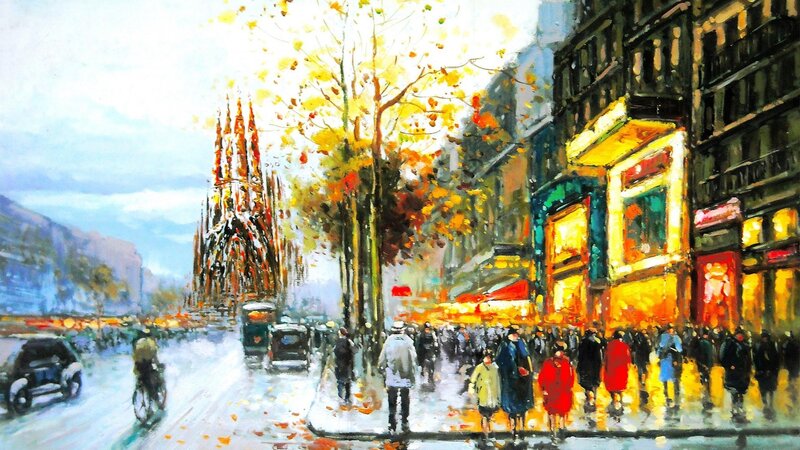 People on City Street — Yellow, Busy