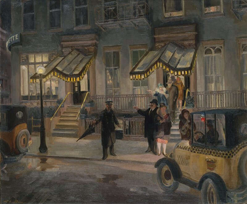 People on City Street — Yellow
