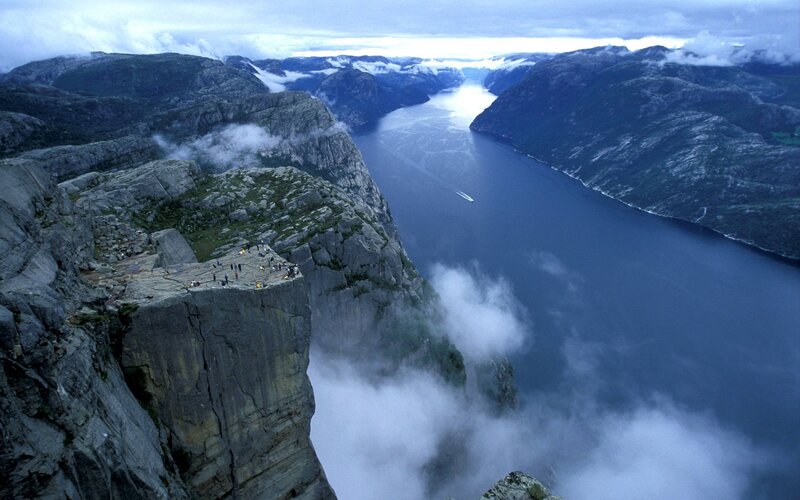 People on Cliff Edge — Blue
