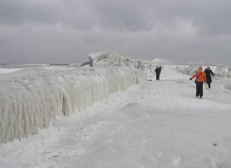 People on Frozen Beach