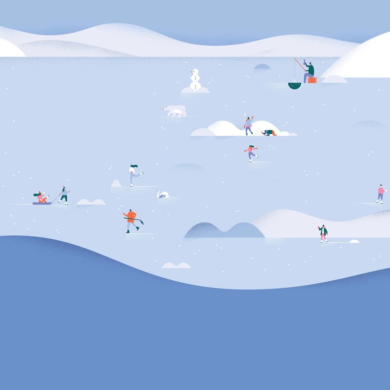People on Frozen Lake — Blue
