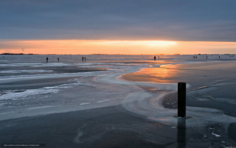 People on Frozen Lake — Orange