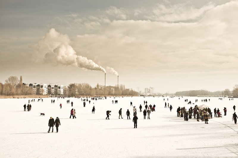 People on Frozen Lake — White, Dramatic