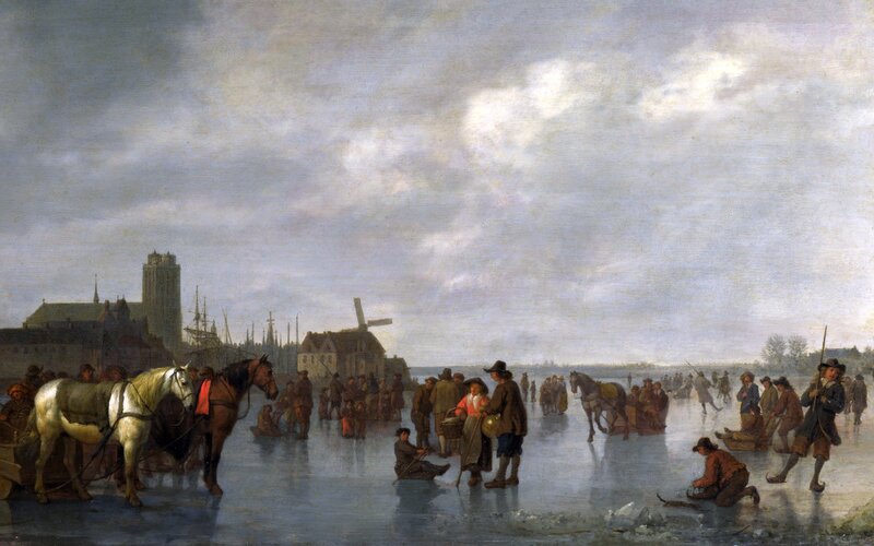 People on Frozen River — Blue, Dramatic