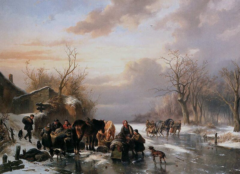 People on Frozen River — Brown