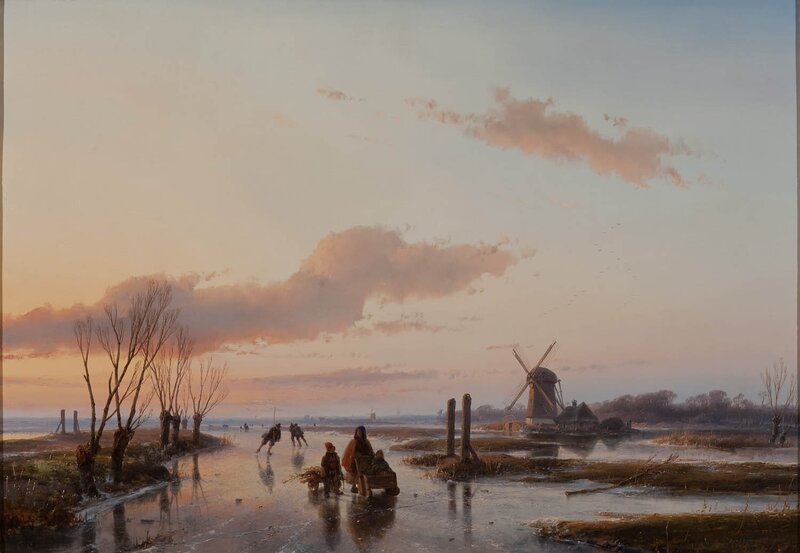 People on Frozen River — Pink