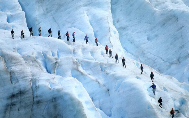 People on Glacier — Blue, Dramatic