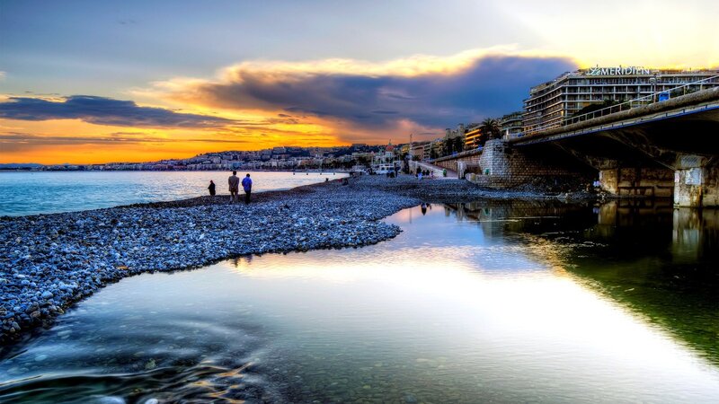 People on Pebble Beach — Blue, Dramatic