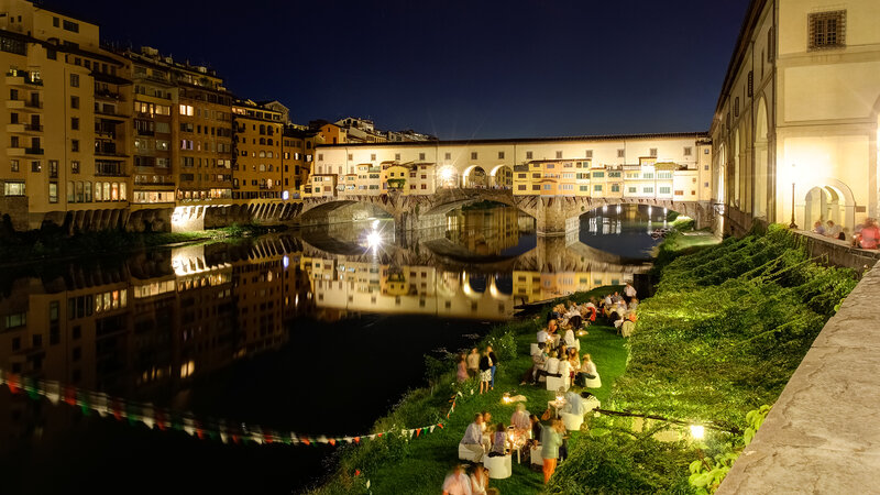 People on Riverbank at Night — Black, Serene