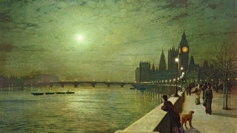 People on Riverbank at Night