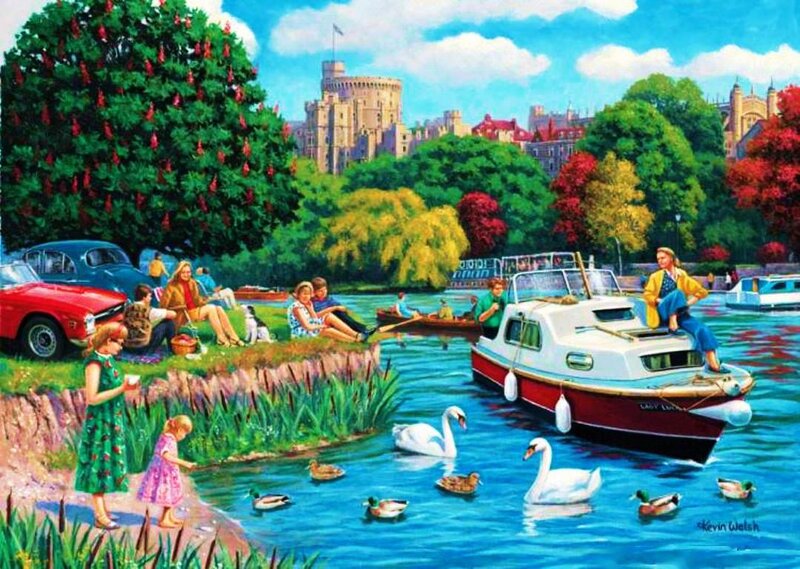 People on Riverbank — Blue