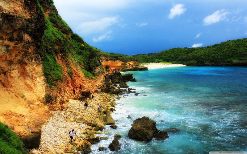 People on Rocky Beach — Blue, Dramatic, Afternoon