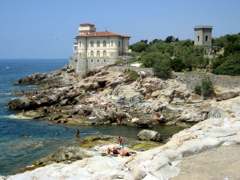 People on Rocky Beach — Blue, Relaxed