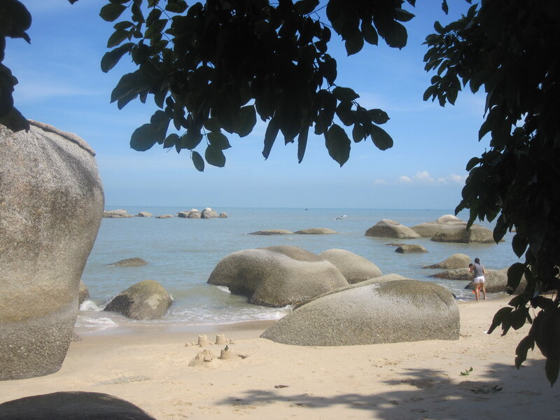 People on Rocky Beach — Blue
