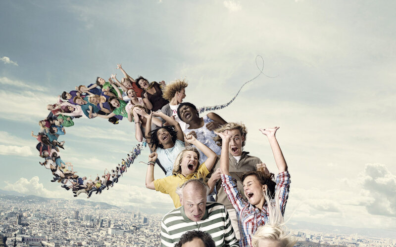 People on Roller Coaster — Blue