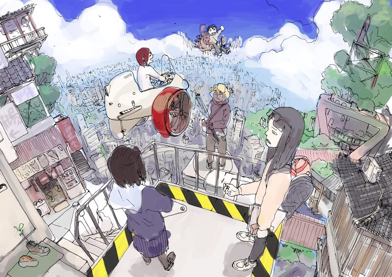 People on Rooftop — Blue
