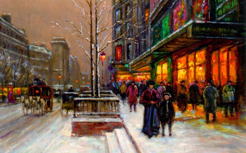 People on Snowy Street — White