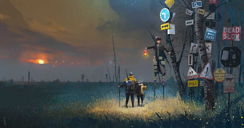 People on Stilts in Field