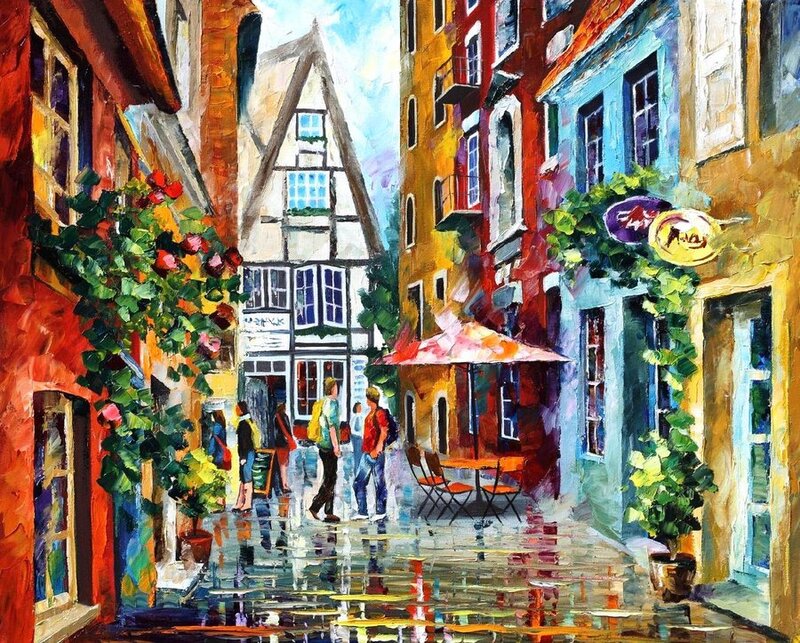 People on Wet Street — Blue