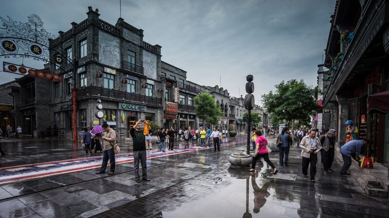 People on Wet Street — Gray