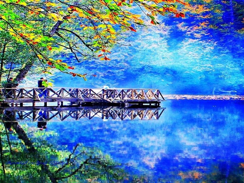 People on Wooden Pier — Blue, Serene