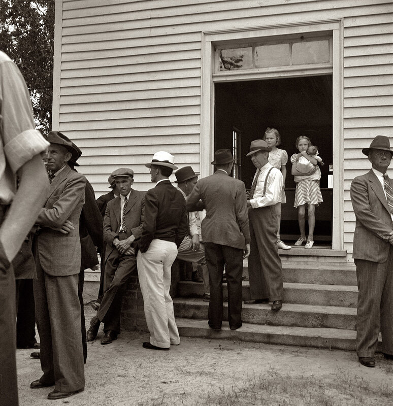 People outside a church