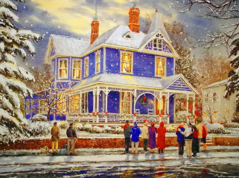 People Outside Blue House