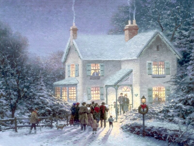 People Outside House in Snow