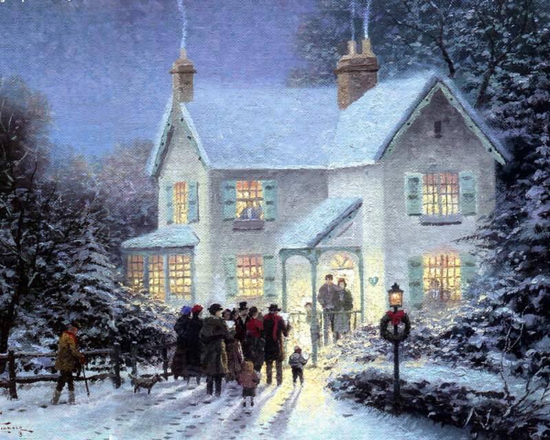 People Outside House in Snow — White, Peaceful