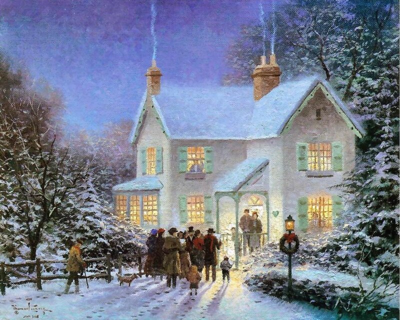 People Outside House in Snow — White