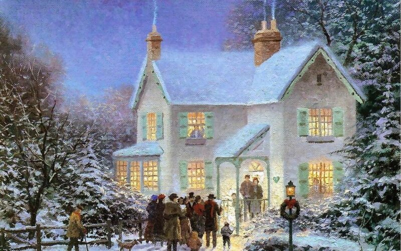 People Outside House — White, Peaceful