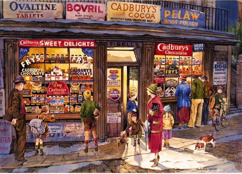 People Outside Sweet Shop — Brown