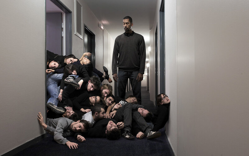 People piled in a hallway