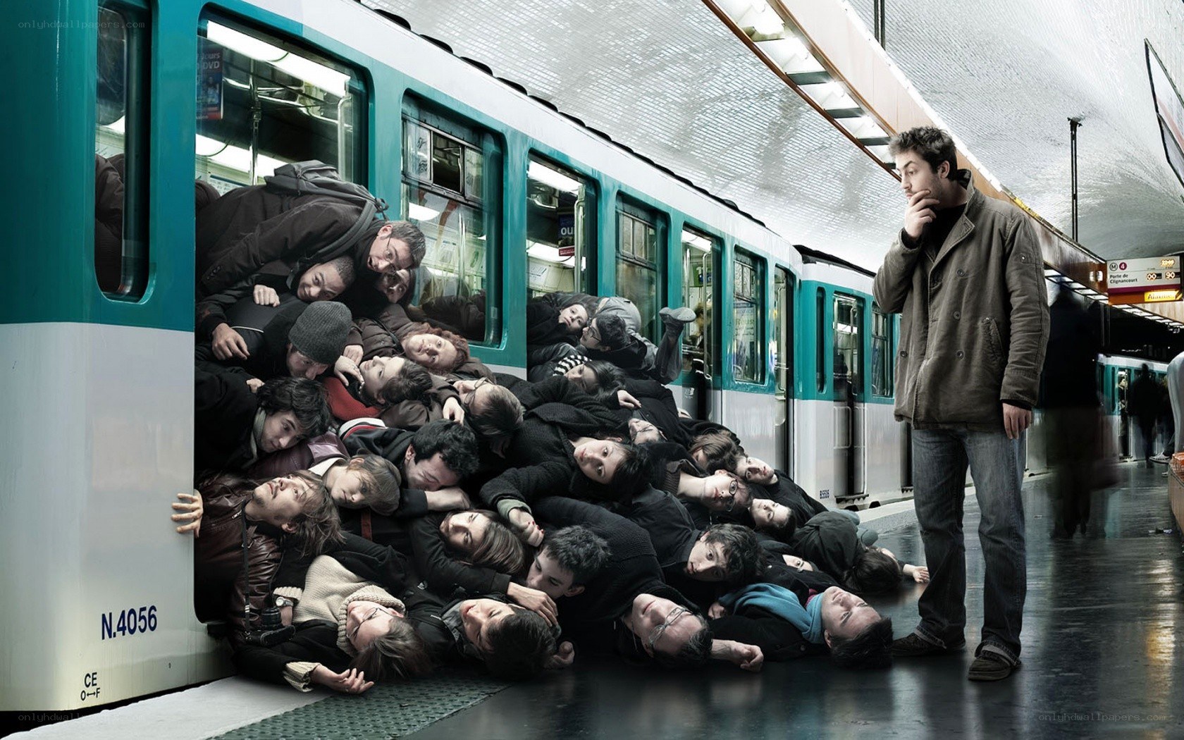 People piled on subway train