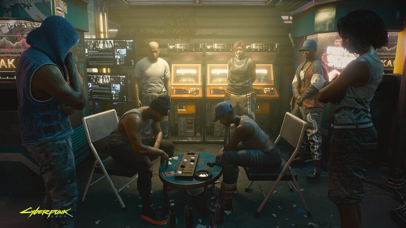 People Playing Game in Arcade — Blue