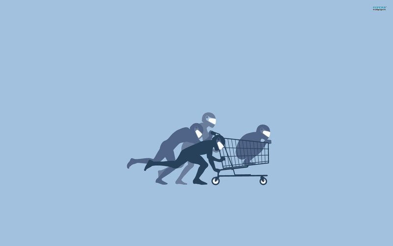 people pushing shopping cart