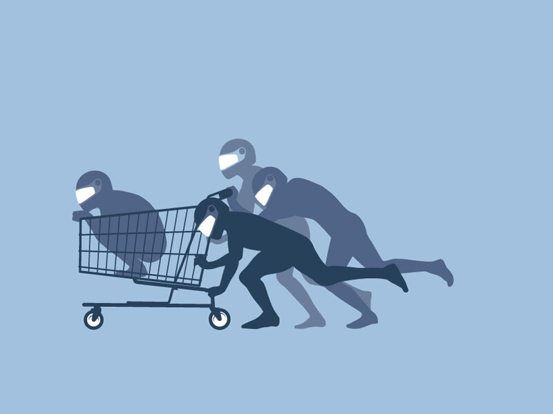 People pushing shopping cart