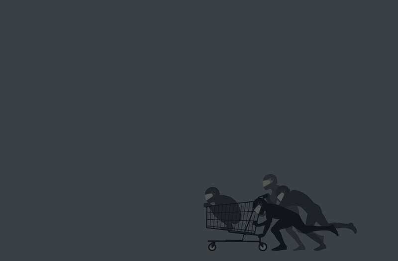 People pushing shopping cart