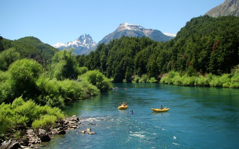 People Rafting on River — Blue, Serene