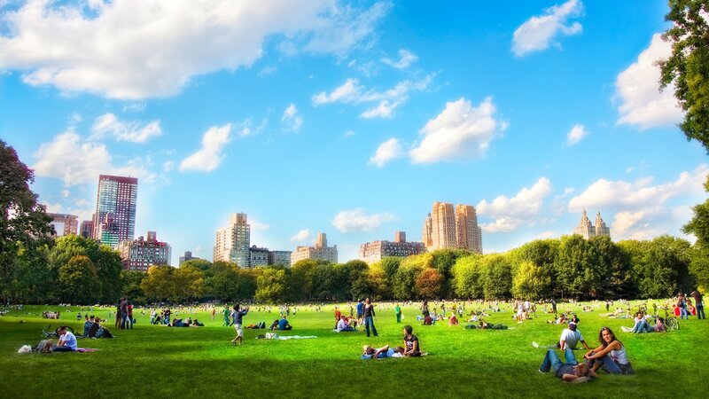 People relaxing in a city park