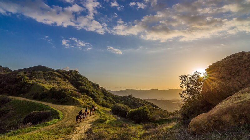 People Riding Horses — Blue, Serene, Sunset