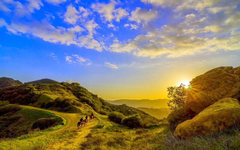 People Riding Horses — Blue, Serene