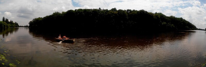People rowing a boat on a river