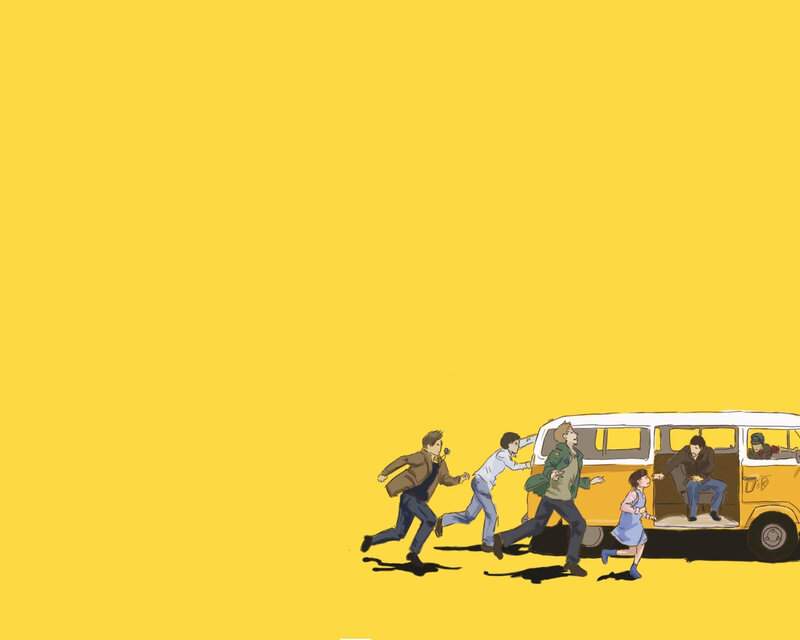 people running from a van