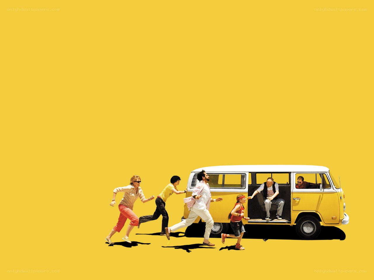 People running to a van