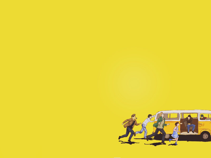 people running to van